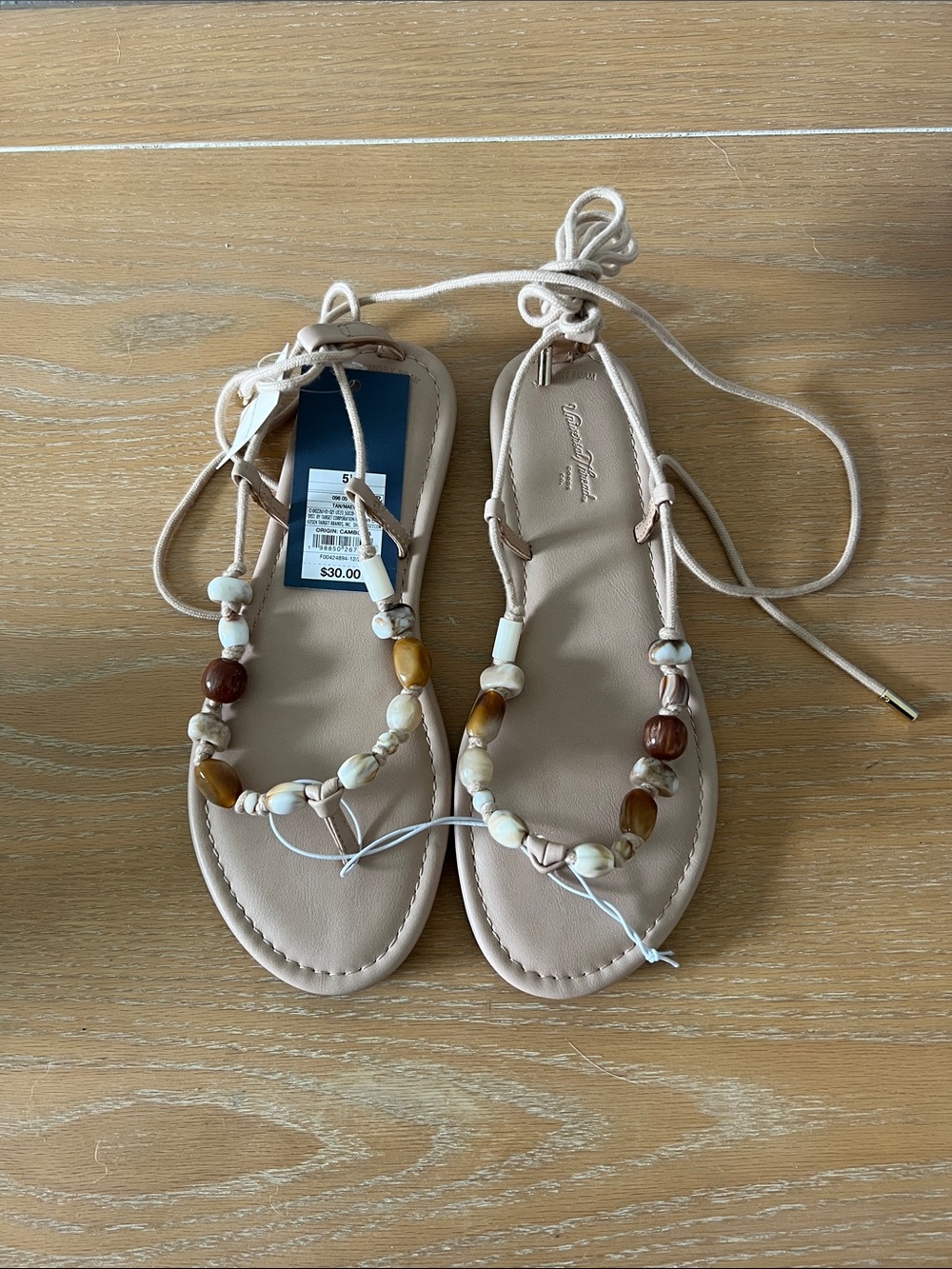 Target Beige Beaded Lace-Up Women’s Sandals